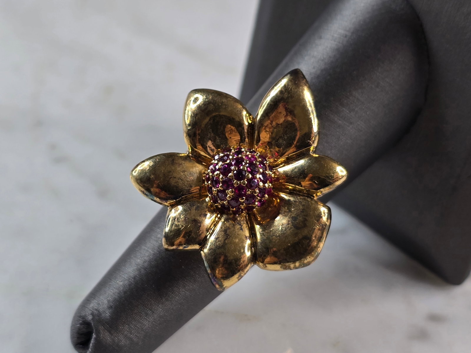 Womens Vintage Estate Sterling Silver Gold Tone Flower Ring (1 of 5)
