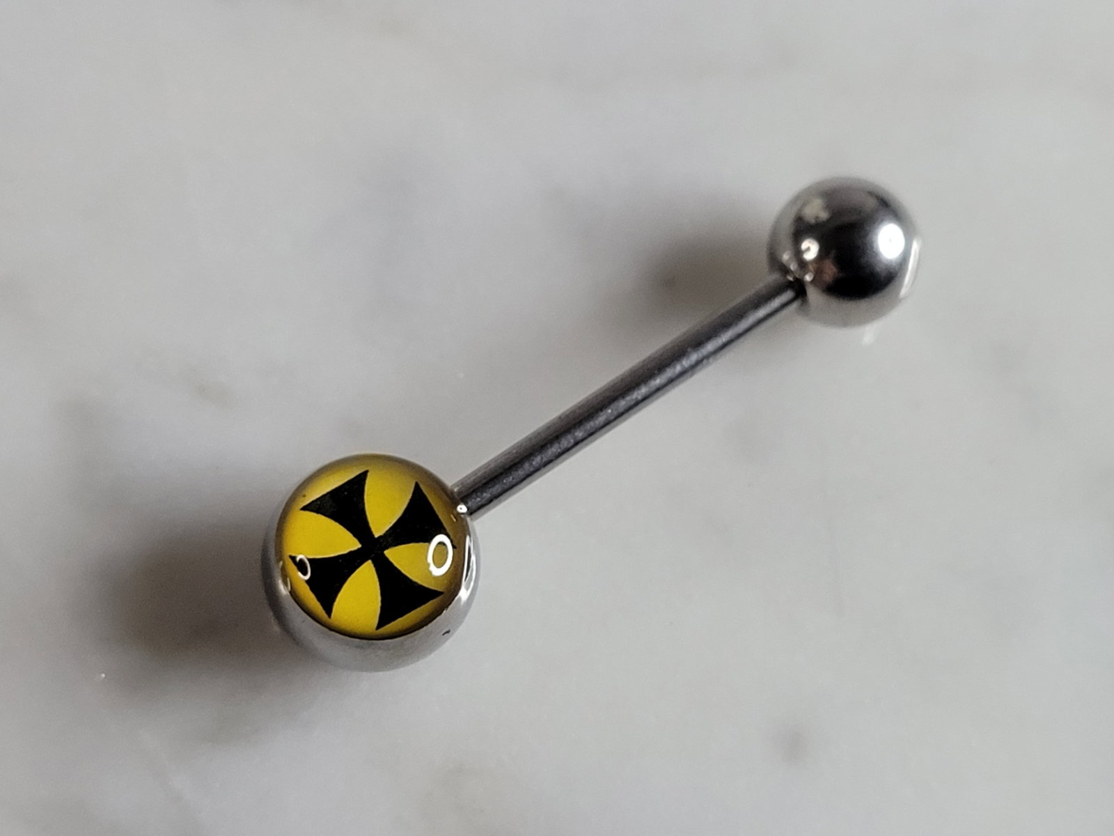 New Surgical Steel Iron Cross Flames Nipple Ear Tongue Piercing Barbell: A NEW BODY PIERCING MADE OF SURGICAL STEEL WITH AN IRON CROSS AND FLAMES. PIERCING BAR MEASURES 1 1/8" LONG. ANY QUESTIONS, PLEASE DON'T HESITATE TO ASK. MAKES AN ATTRACTIVE GIFT FOR THAT SOMEONE SPEC