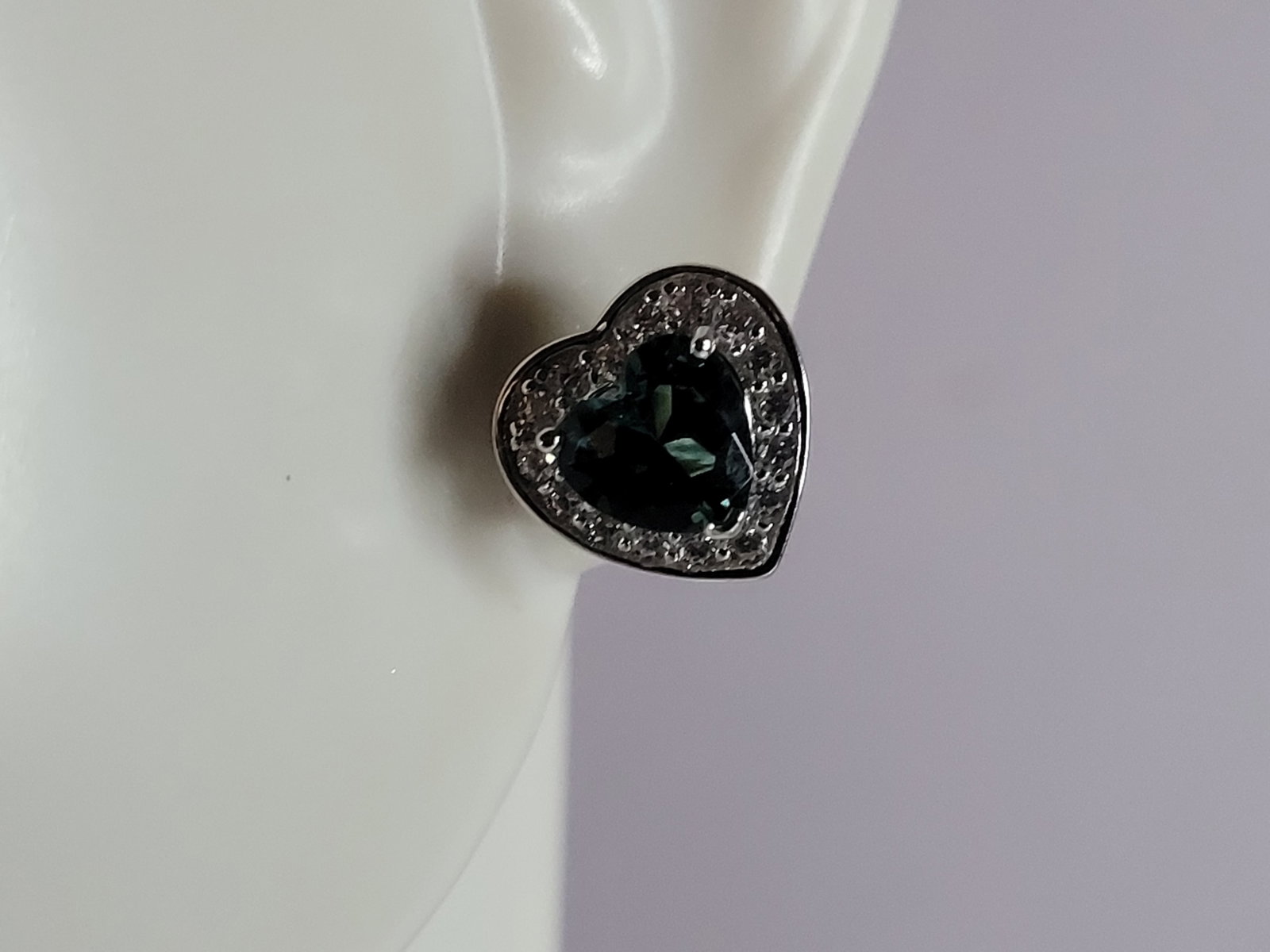 Womens Sterling Silver Modernist CZ Heart Earrings (1 of 4)