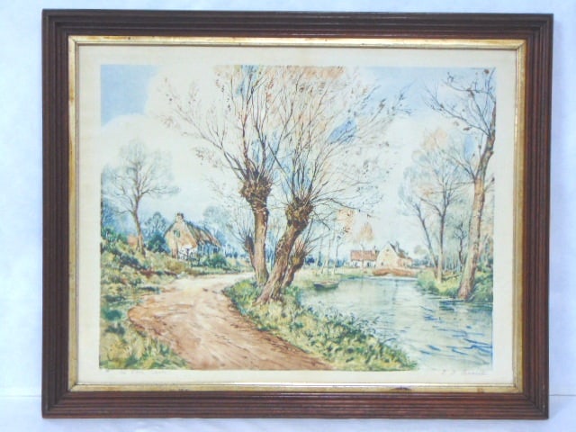 ANTIQUE PARIS ETCHING SOCIETY AQUATINT W/ WALNUT FRAME (1 of 6)