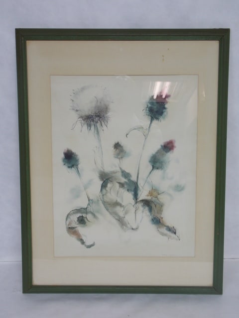 ANTIQUE WATERCOLOR FLORAL PAINTING ARTIST SIGNED: A BEAUTIFUL VINTAGE ANTIQUE FLORAL WATERCOLOR PAINTING THAT IS ARTIST SIGNED. THE PAINTING WITH THE FRAME MEASURES 26" BY 20" , AND IS IN GREAT CONDITION. THERE IS HOWEVER SOME WRINKLING ALONG THE EDG