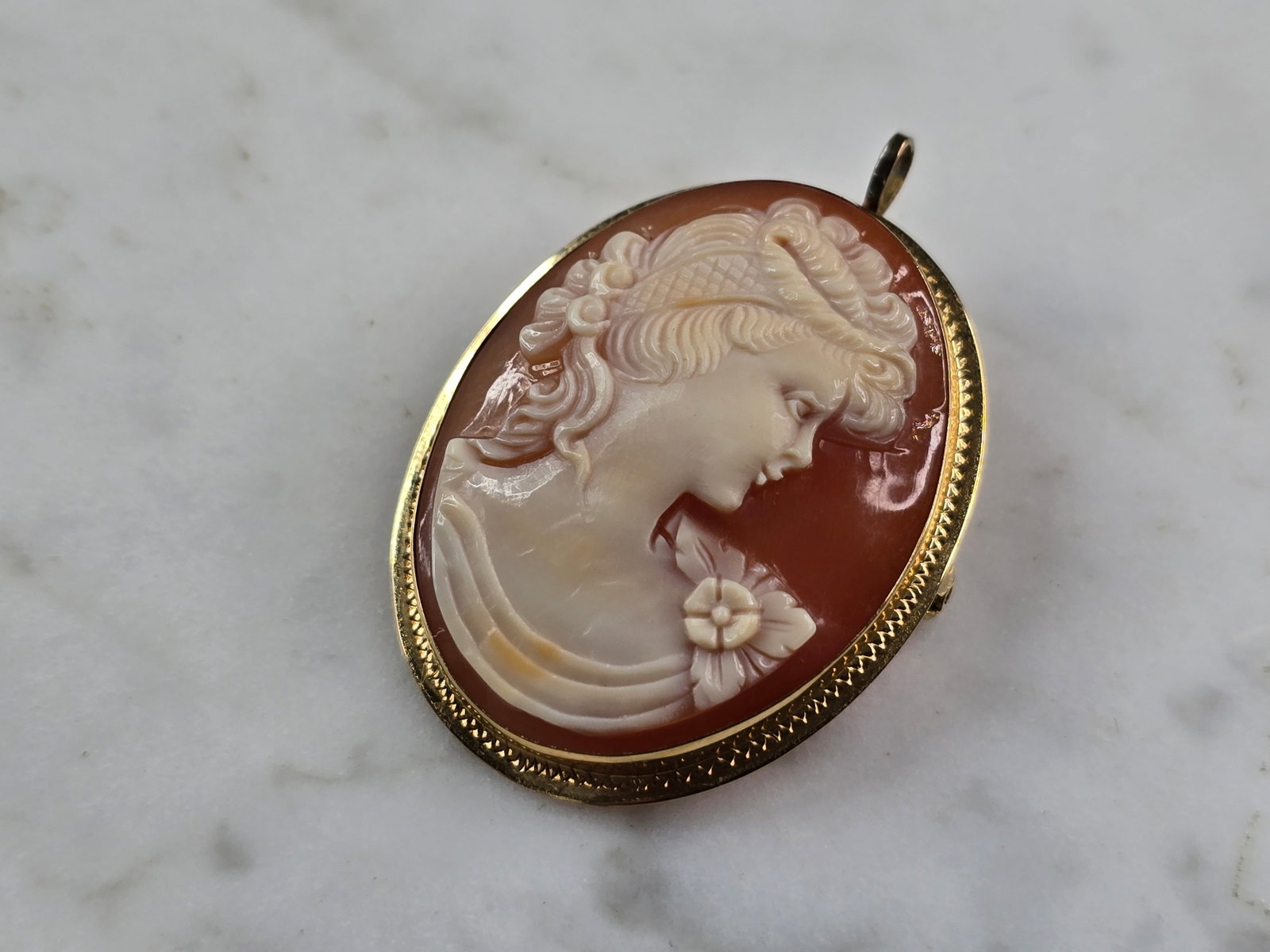 Womens Vintage Estate 14k Yellow Gold Cameo Brooch Pendant (1 of 4)