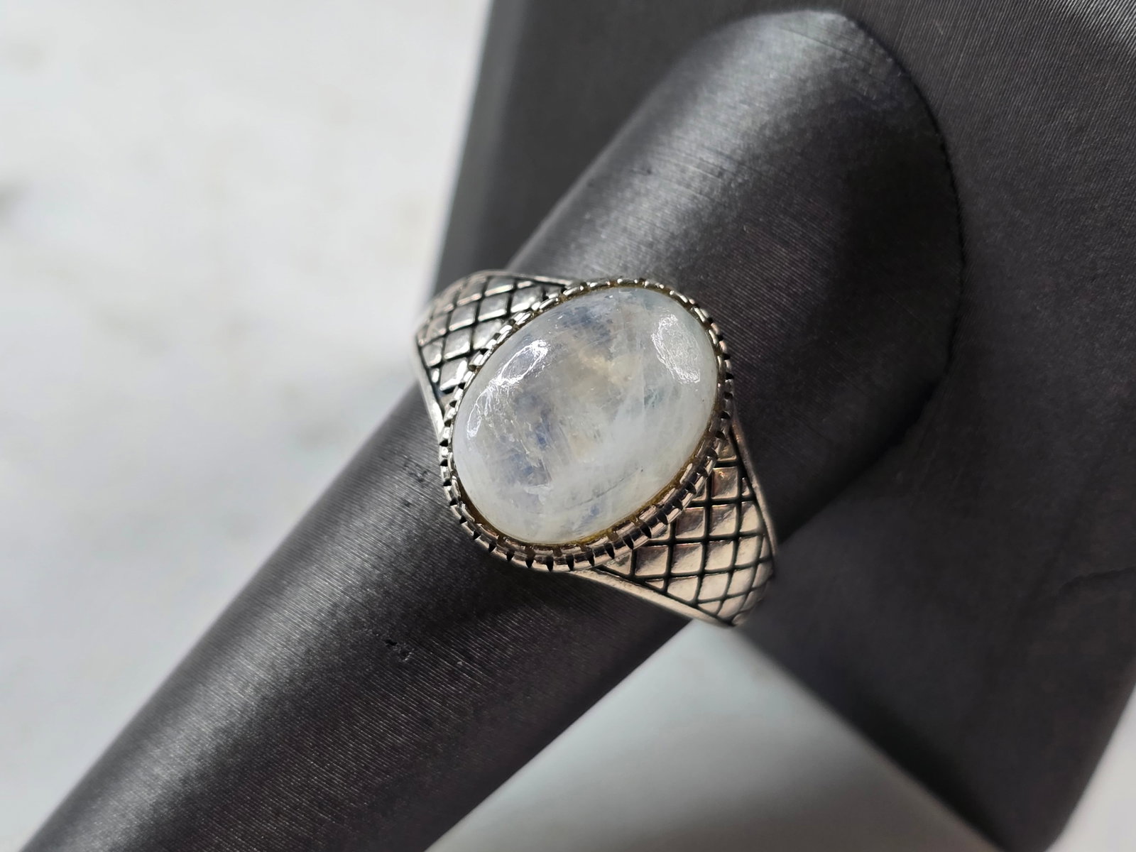 Womens Vintage Estate Sterling Silver Modernist Moonstone Ring (1 of 5)