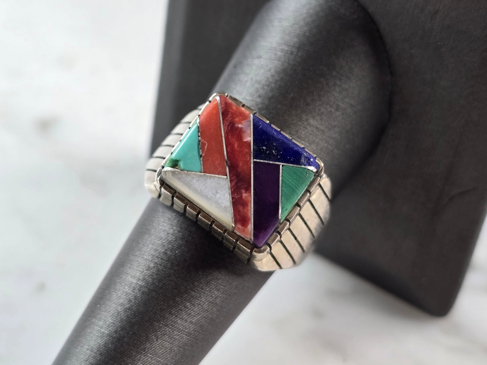 Womens Sterling Silver Ray Jack Navajo Turquoise Lapis Ring (1 of 5)