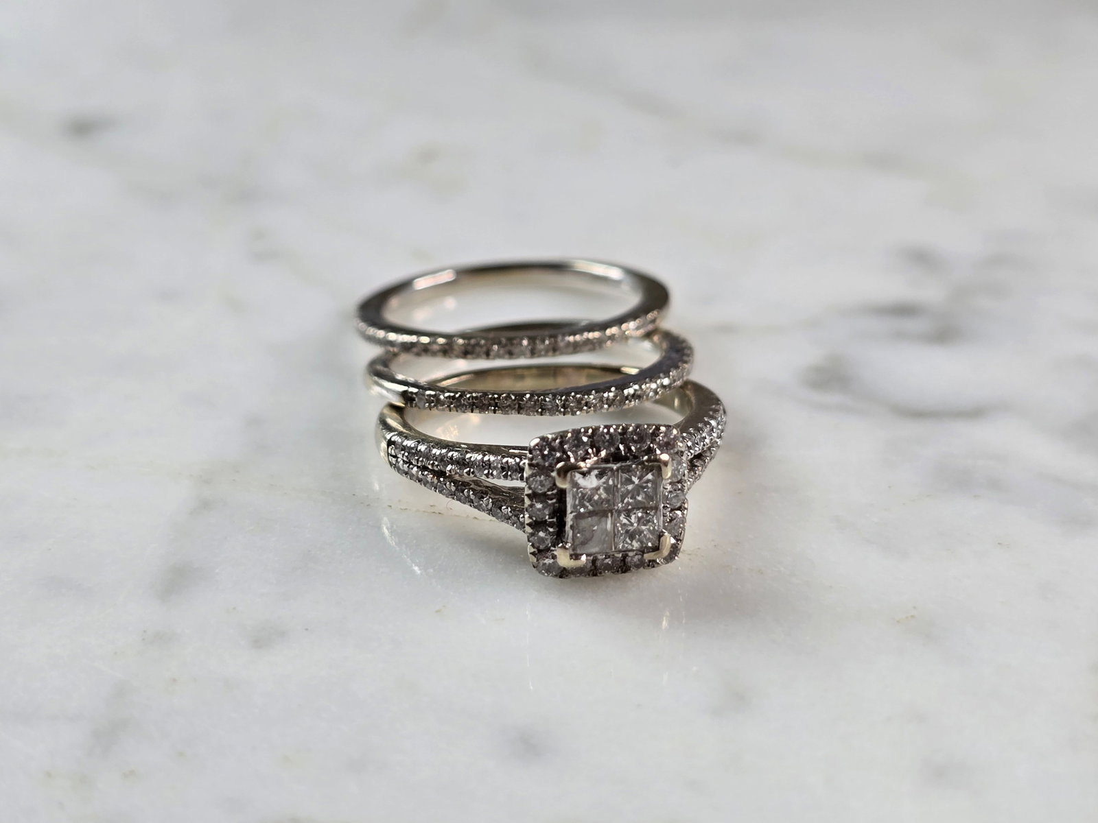 Womens Vintage Estate 14K White Gold Diamond Engagement Ring Set (1 of 6)