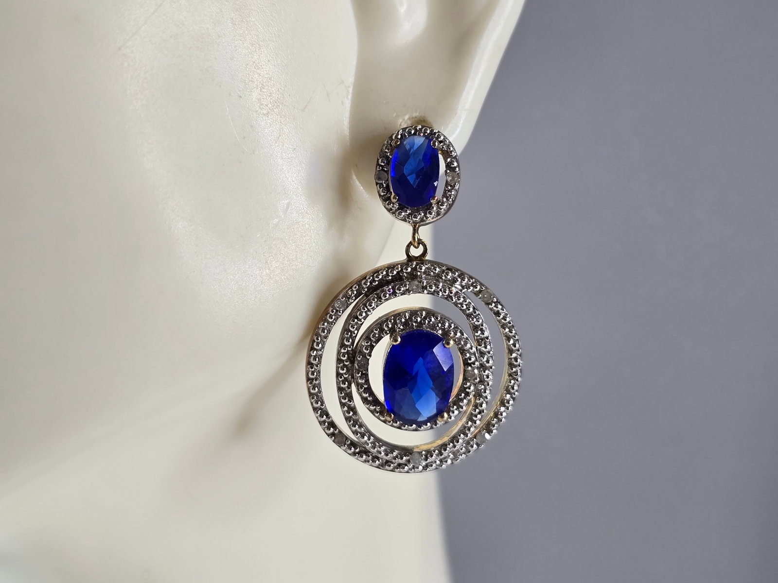 Womens Estate Sterling Silver Modernist Gold Tone Sapphire Earrings (1 of 4)