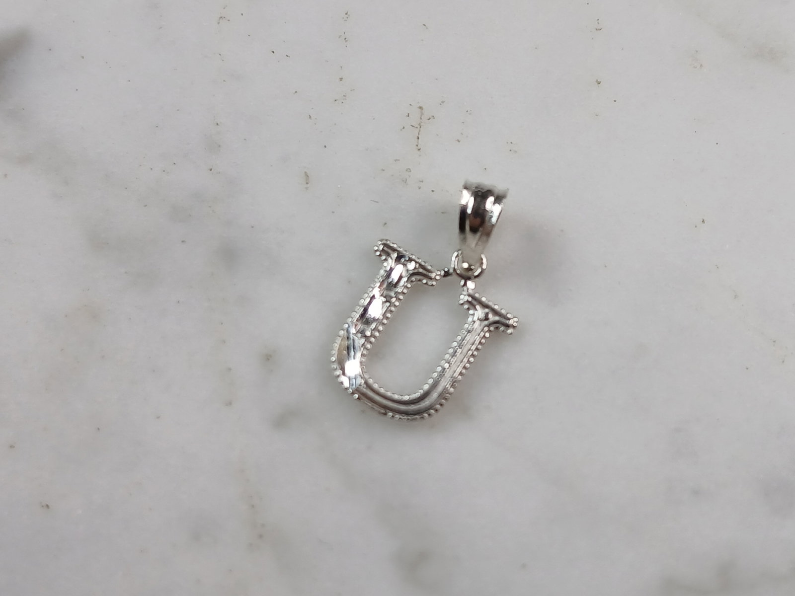 Womens Sterling Silver Initial Letter " U " Pendant