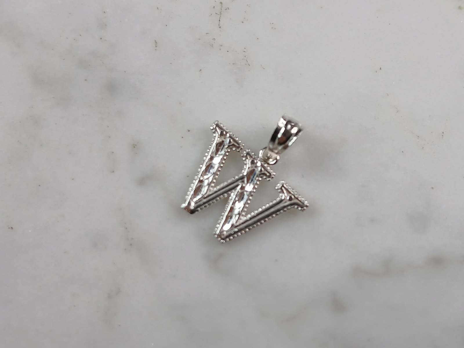 Womens Sterling Silver Initial Letter " W " Pendant