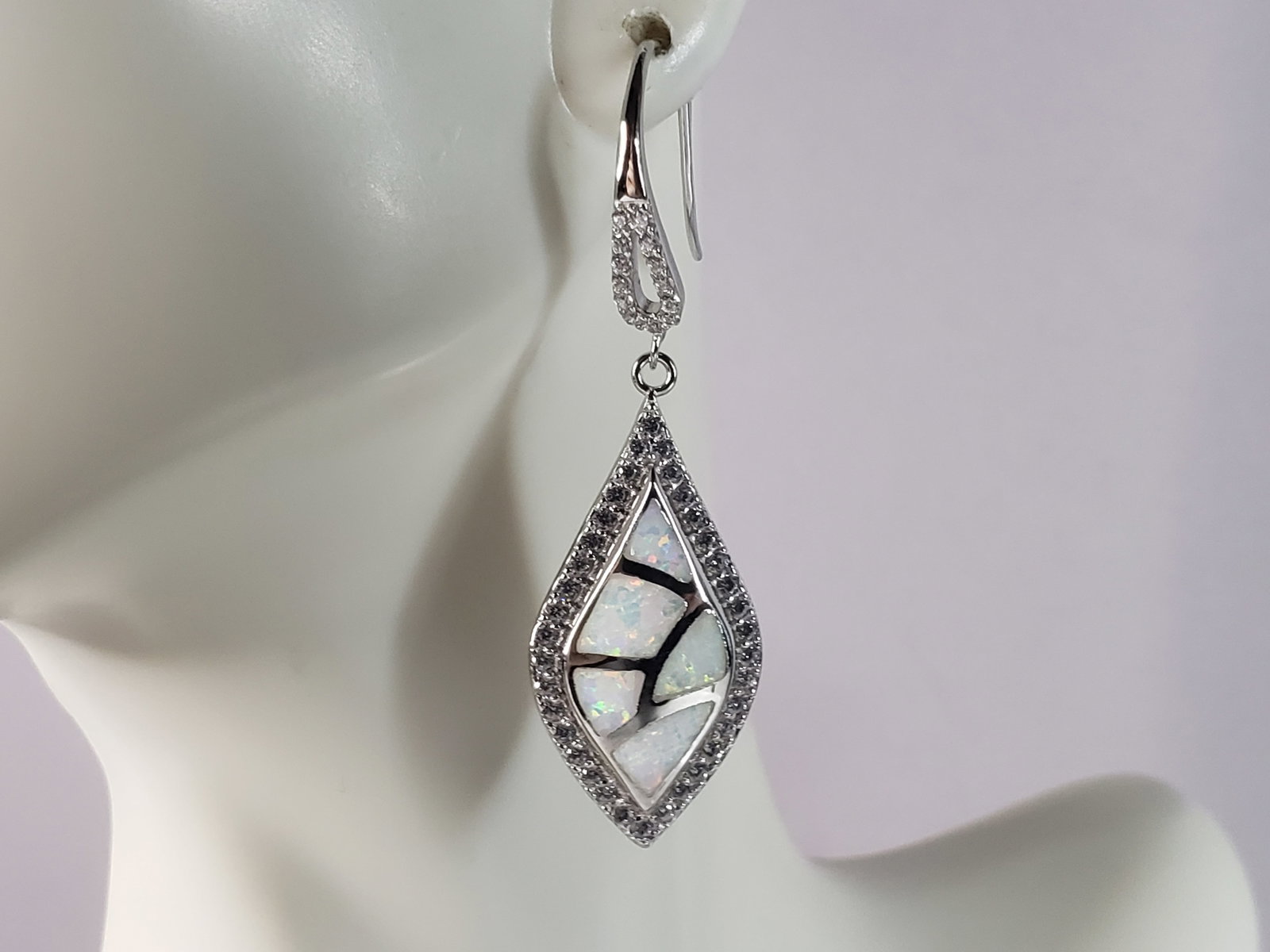 Womens Estate Sterling Silver Modernist Opal Earrings (1 of 4)