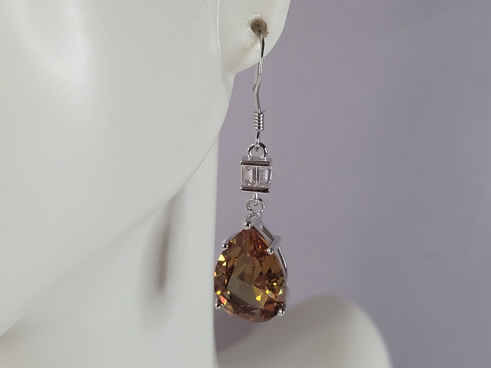 Womens Estate Sterling Silver Citrine Dangle Earrings (1 of 4)