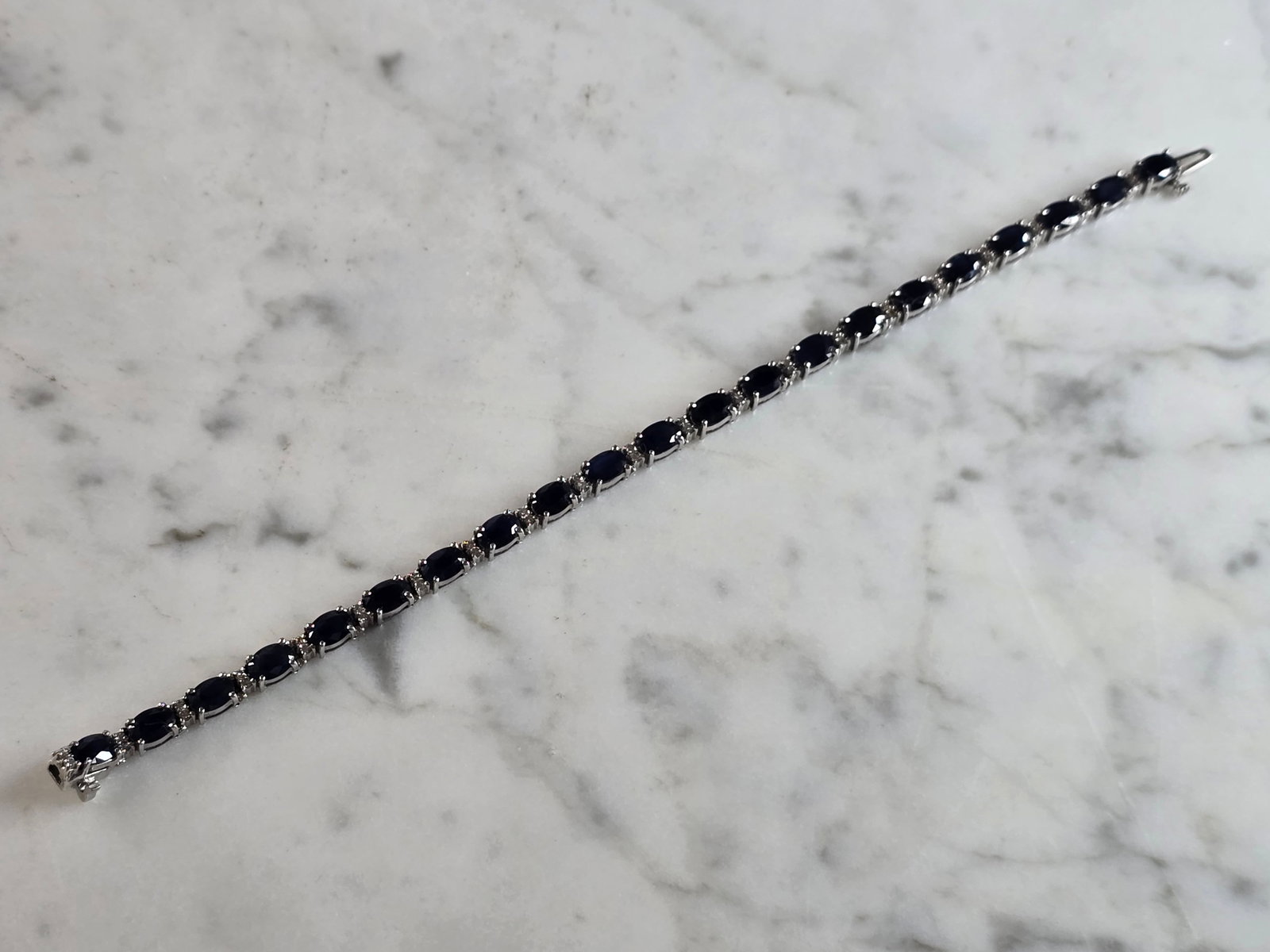 Womens Vintage Estate 14K White Gold Diamond & Sapphire Bracelet (1 of 4)