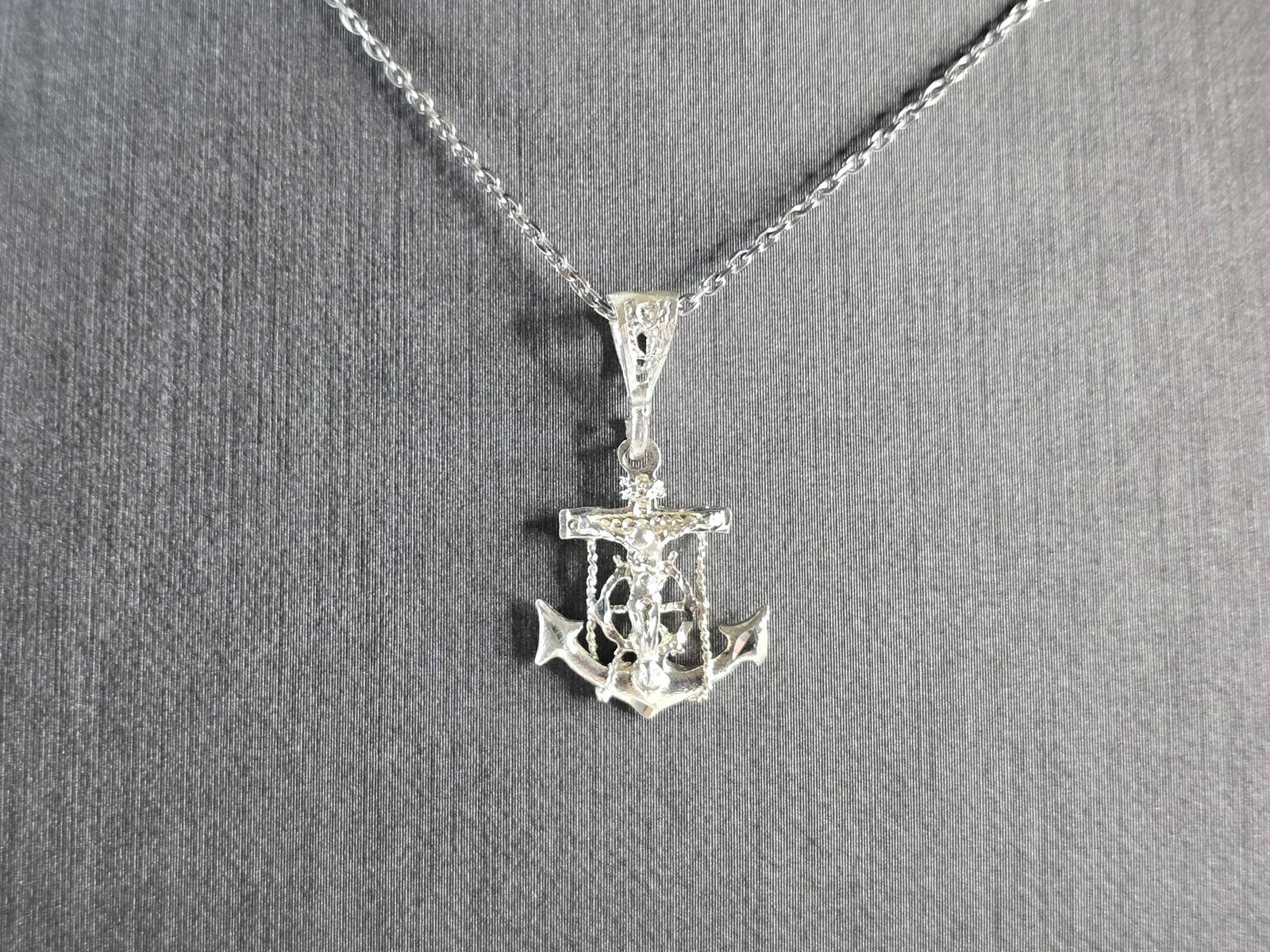 Vintage Estate Sterling Silver Maritime Jesus Anchor Pendant Necklace (1 of 4)