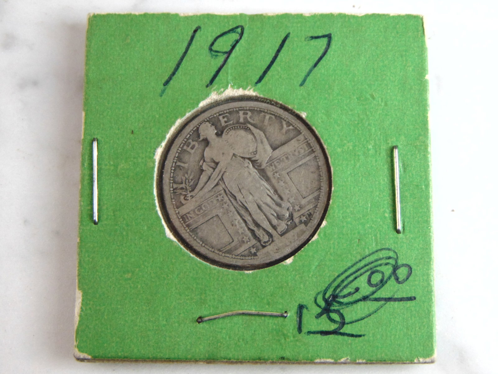 1917 Standing Liberty Quarter Dollar Coin: FOR SALE IS THIS 1917 STANDING LIBERTY QUARTER DOLLAR COIN. WE ARE NOT COIN EXPERTS WHEN IT COMES TO PROPER GRADING. PICTURES SHOULD BE CLEAR ENOUGH TO SEE ANY KIND OF BLEMISHES. BUYING AS IS. WOULD M