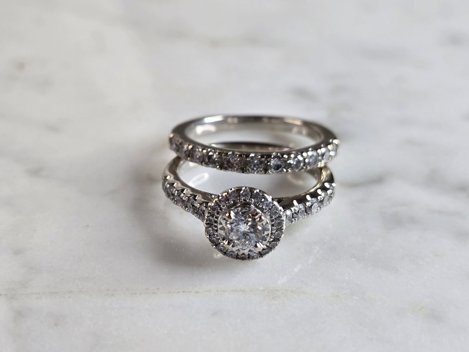 Womens Vintage Estate 14K White Gold Diamond Ring Set (1 of 8)
