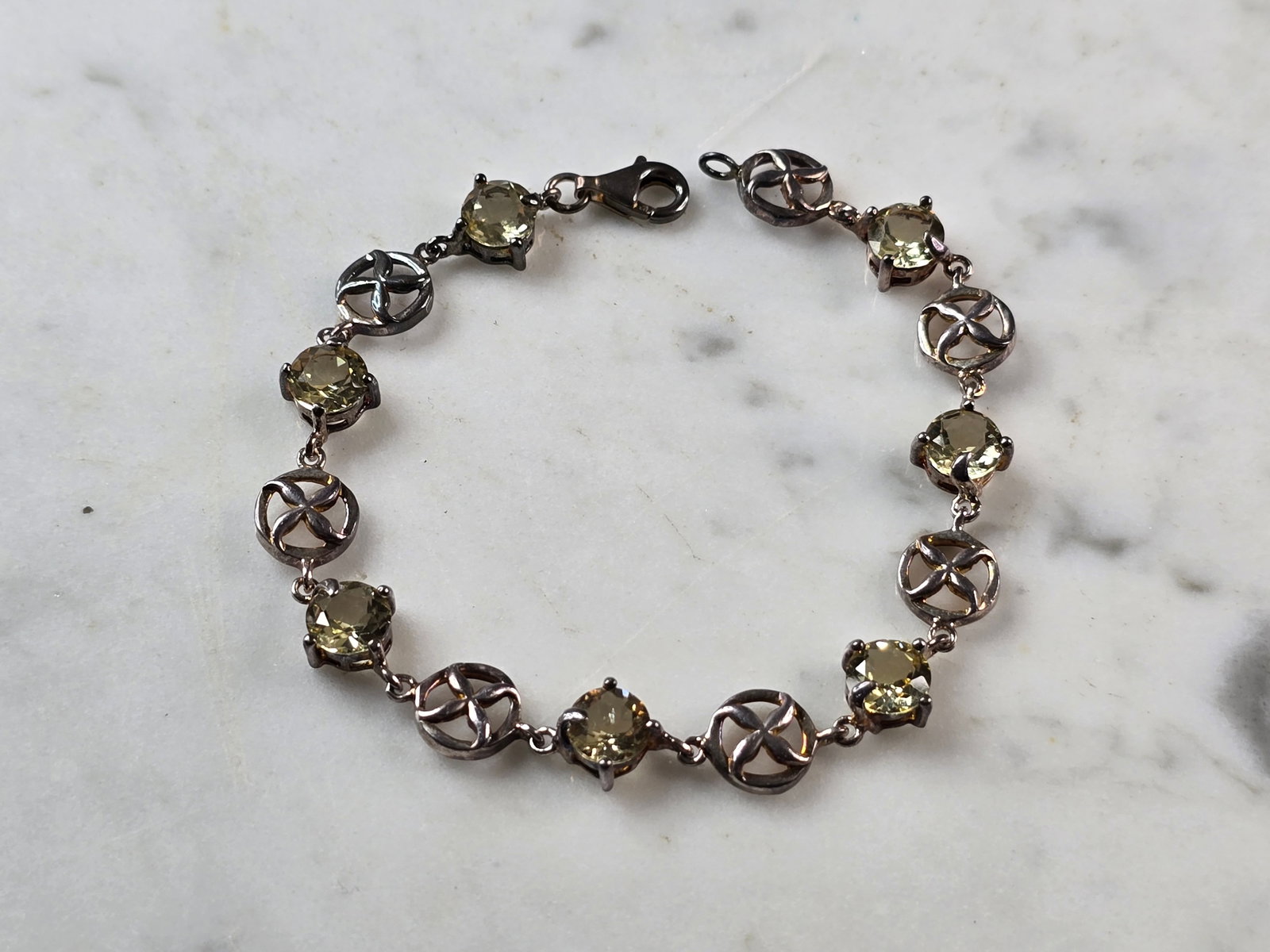 Womens Vintage Estate Sterling Silver Modernist Peridot Bracelet (1 of 4)