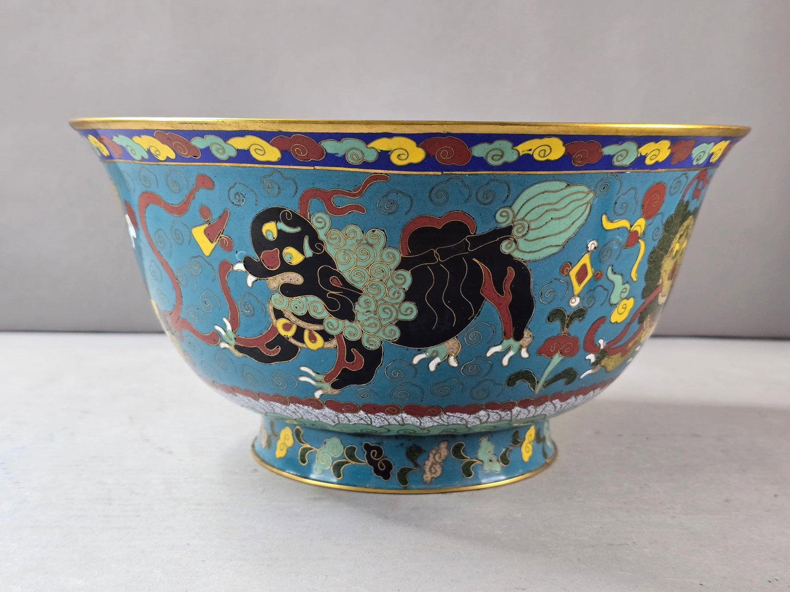 DECORATIVE VINTAGE ANTIQUE CHINESE CLOISONNE FOO DOG LOTUS FLOWER RICE BOWL (1 of 8)