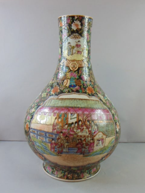 Vintage Antique Chinese Famille Rose Floor Vase: A beautiful vintage antique Chinese Famille Rose floor vase that measures about 26" tall by about 17" at its widest point. Condition looks great. No chips or cracks. Not sure who the maker is. Any que