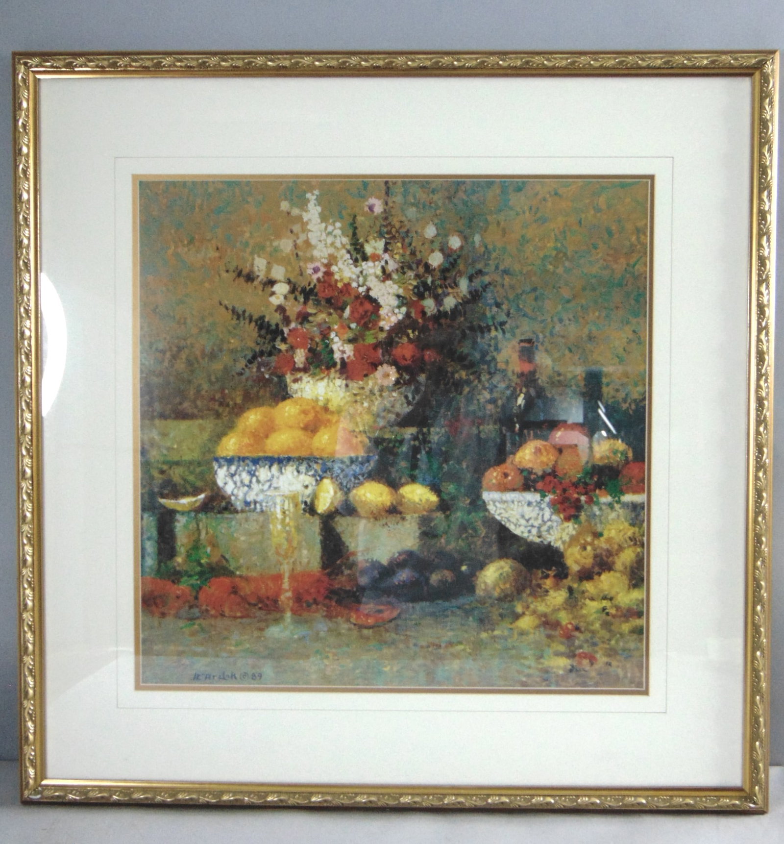 Vintage Estate Framed & Signed JC Terelak Still Life Art Print: FOR SALE IS THIS VINTAGE ESTATE FRAMED & SIGNED JC TERELAK STILL LIFE ART PRINT. THE FRAME MEASURES 34" BY 33 1/4". FRAME HAS SOME MINOR BLEMISHES AND SMALL SHIPS AS SEEN IN THE PICTURES, WOULD BE