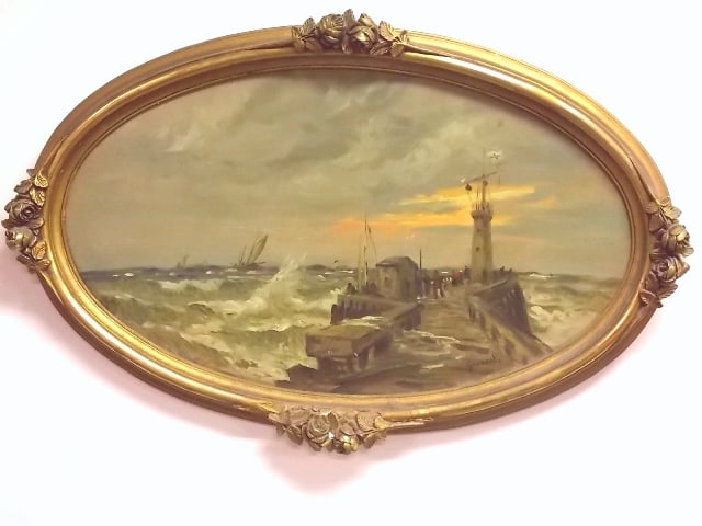 EXQUISITE ANTIQUE ESTATE OIL PAINTING BY LISTED ARTIST: AN ANTIQUE ESTATE OIL PAINTING DONE BY LISTED FRENCH ARTIST "GRANVAL". PAINTING IS SET IN ITS ORIGINAL GOLD GILT FRAME THAT IS DECORATED WITH ROSES. THE PAINTING MEASURES 32" BY 21" WITH THE FRAME. TH