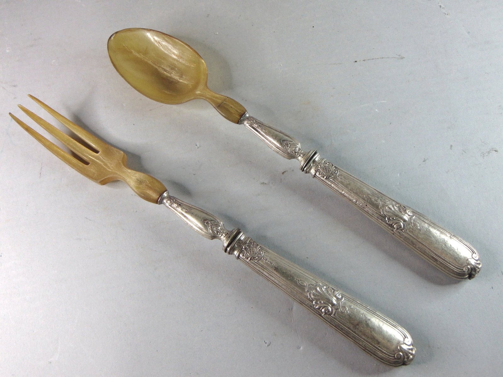 Antique Large Serving Spoon & Fork Set - 2