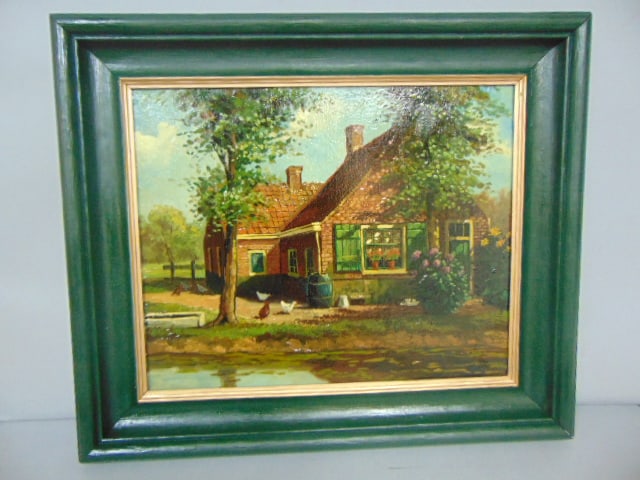 ANTIQUE OIL PAINTING ON CANVAS OF A COUNTRY FARM (1 of 5)