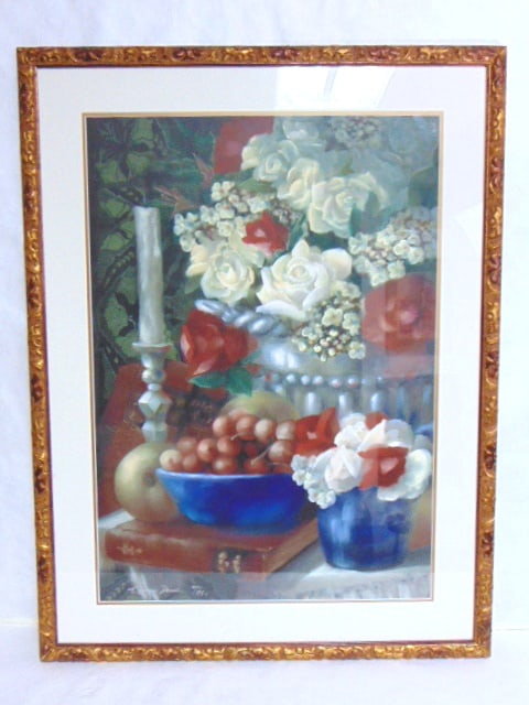 LIMITED EDITION LITHO PRINT BY KATHY DENCH: A BEAUTIFUL LIMITED EDITION LITHOGRAPH THAT IS ARTIST SIGNED AND NUMBERED BY KATHY HAINES DENCH. PIECE MEASURES 42 1/4" BY 32 1/4" WITH THE FRAME. THERE ARE SOME MINOR BLEMISHES IN THE PLEXI GLASS AND