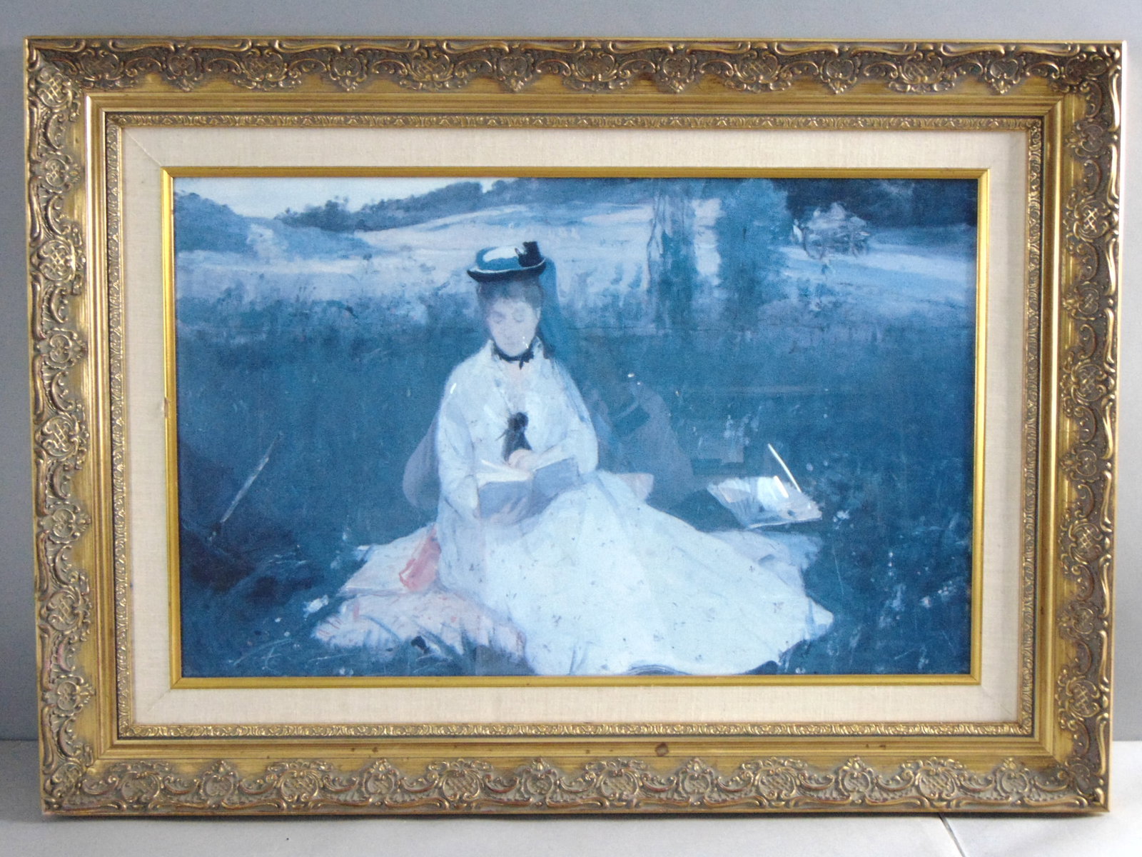 Vintage Estate "Reading With Green Umbrella" Signed & Framed Art Print (1 of 8)
