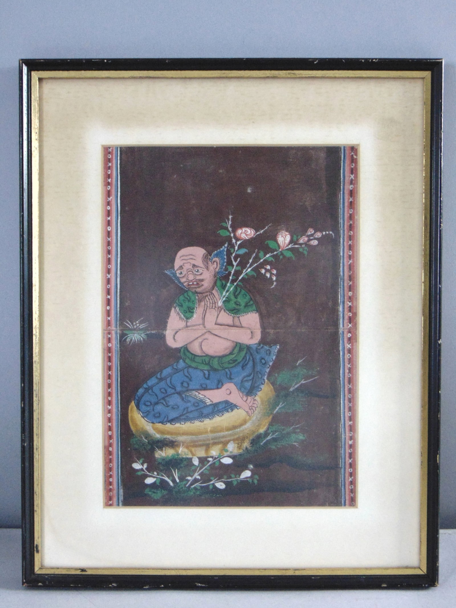 Vintage Estate Japanese Framed Wood Block Art Print: A VINTAGE ESTATE JAPANESE FRAMED WOOD BLOCK ART PRINT THAT MEASURES 2 1/4" BY 15 1/2". CONDITION OF THE PRINT IS GREAT FOR ITS AGE. ITS A VERY NICE DECORATORS PIECE. FRAME HAS SOME BLEMISHES AND CHIPS
