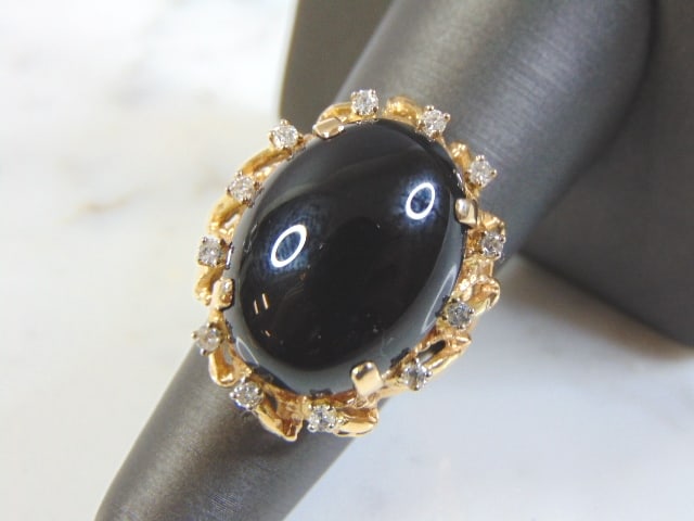 Womens Vintage Estate 14k Gold Onyx & Diamond Ring (1 of 5)