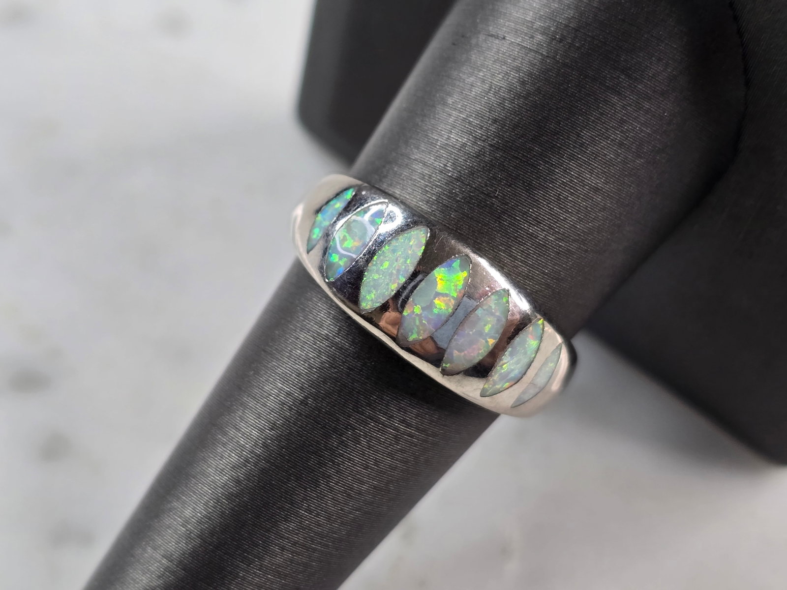 Womens Sterling Silver Modernist Opal Band Ring (1 of 5)