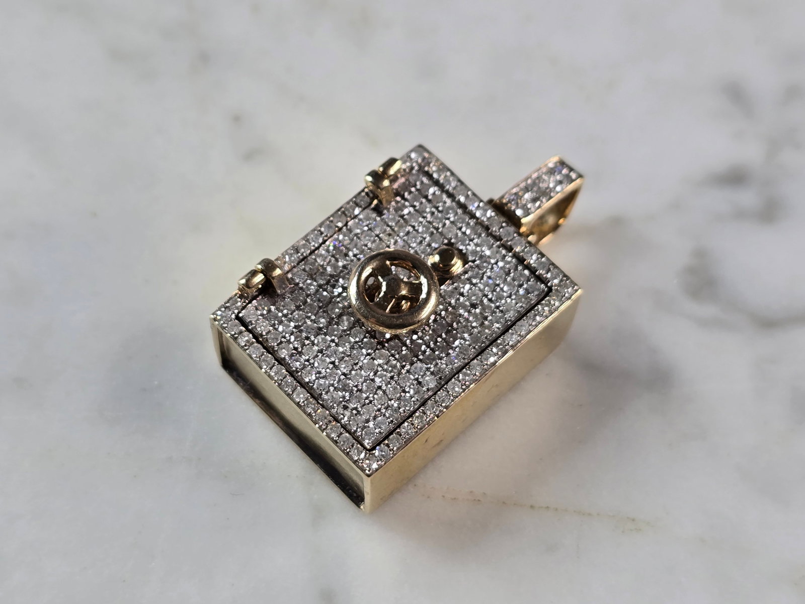 Vintage Estate 10K Yellow Gold Diamond Money Safe Pendant (1 of 4)