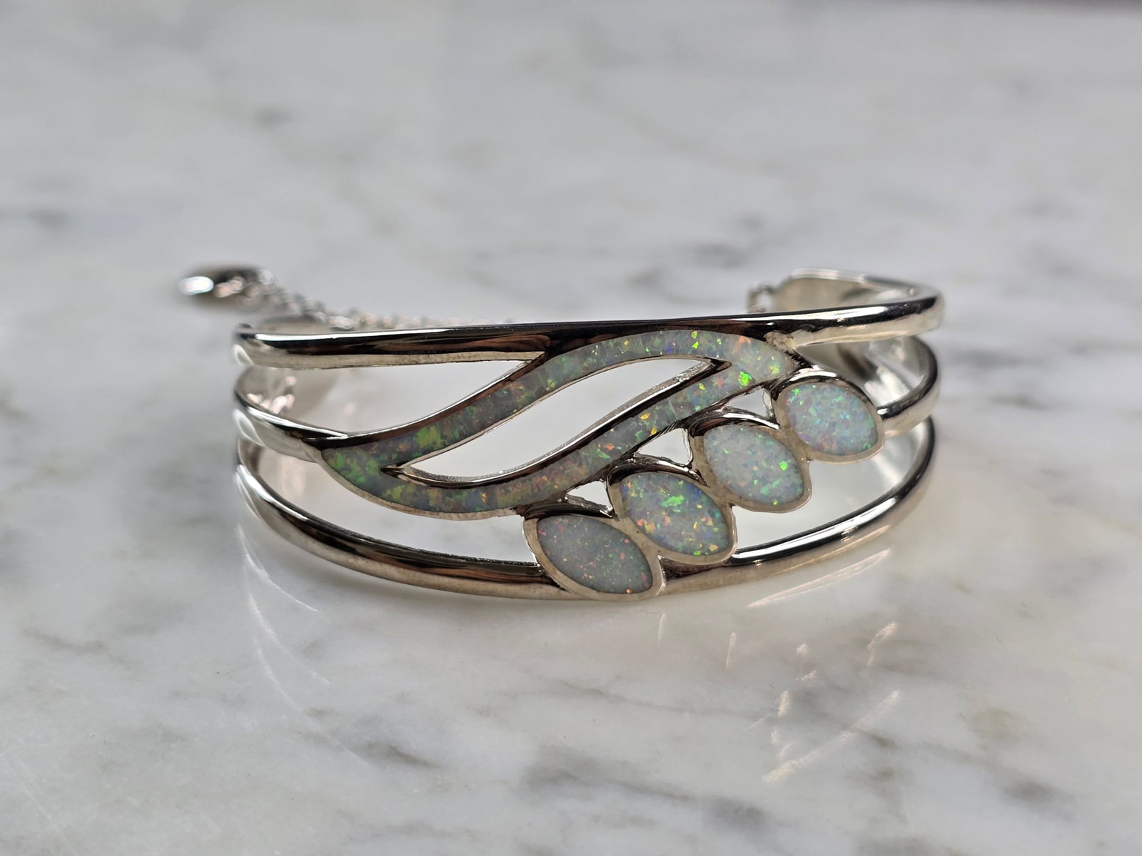 Womens Sterling Silver Modernist Opal Cuff Bracelet (1 of 3)
