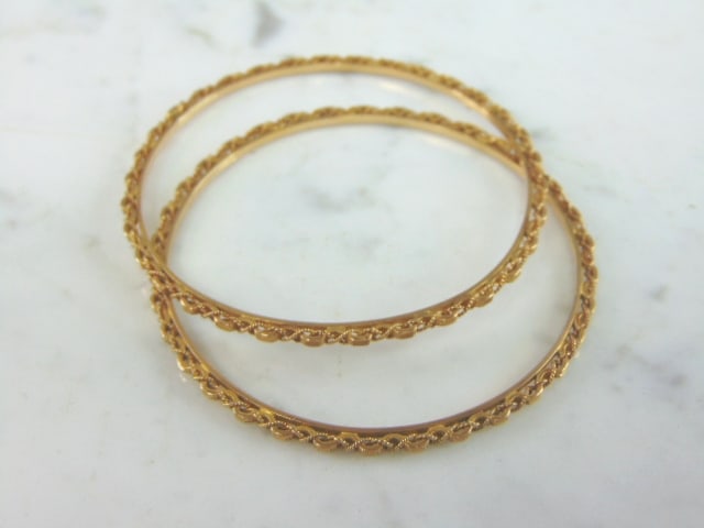 Pr Womens Vintage Estate 17k Yellow Gold Bangle Bracelets (1 of 4)