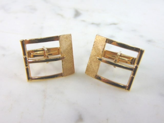 Mens Vintage 14k Yellow Gold Belt Buckle Cufflinks (1 of 2)