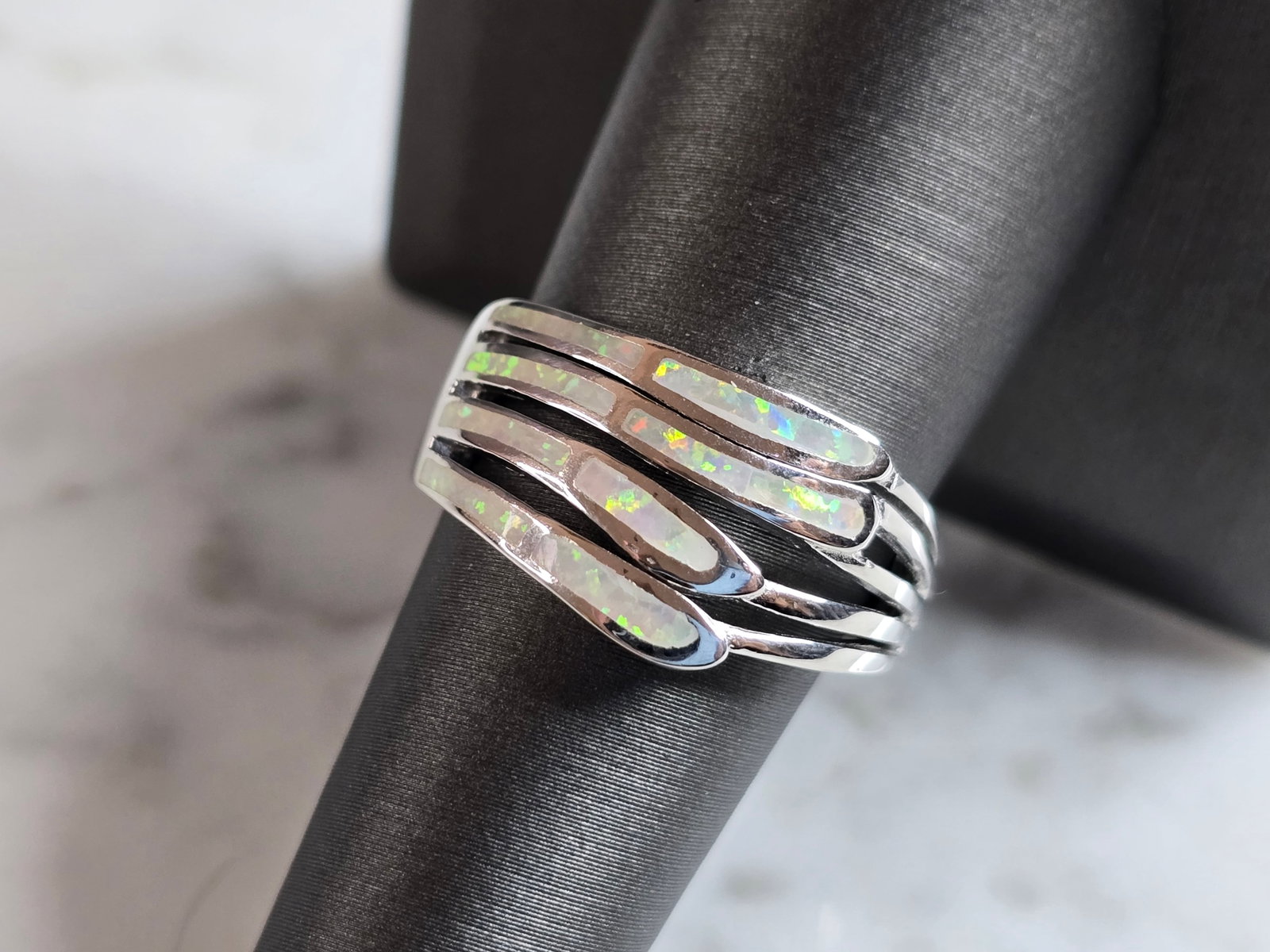 Womens Estate Sterling Silver Modernist Opal Ring (1 of 6)