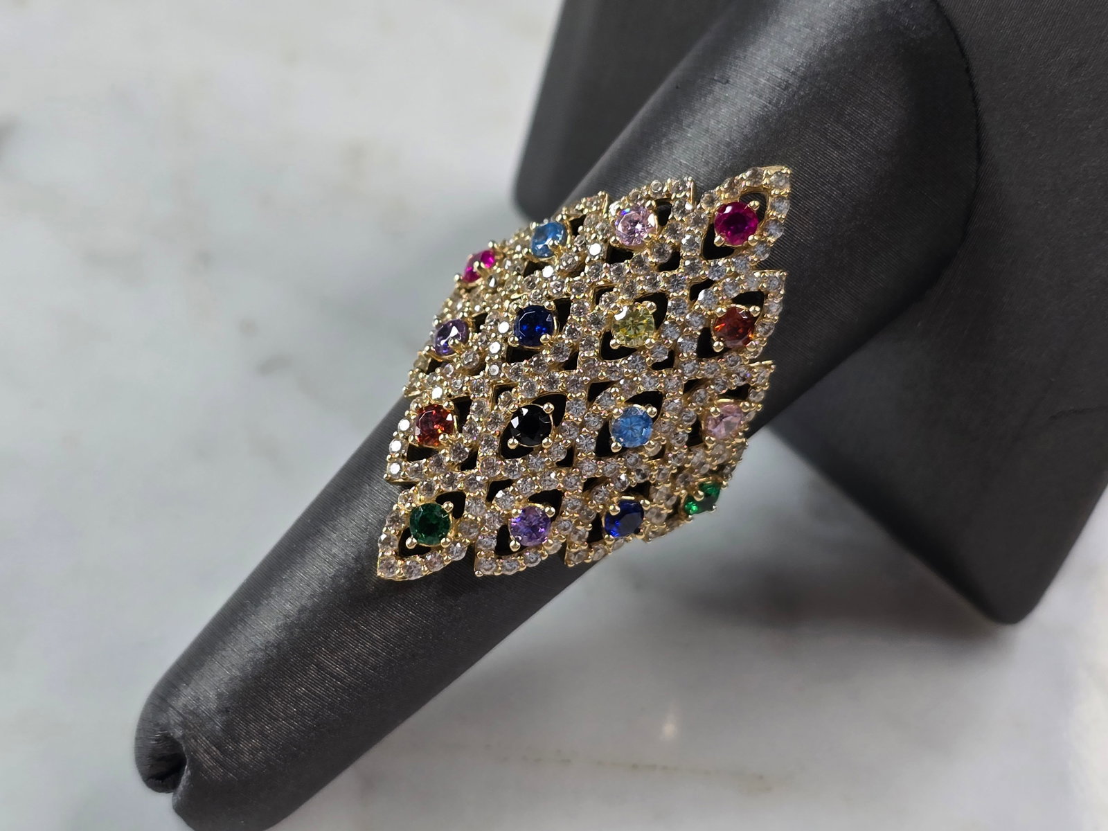 Womens 14k Yellow Gold Modernist Multi Stone Ring (1 of 6)