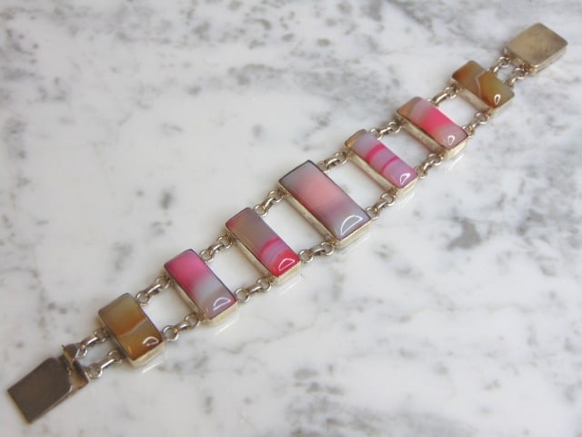 Womens Vintage Estate Sterling Silver Agate Bracelet (1 of 4)