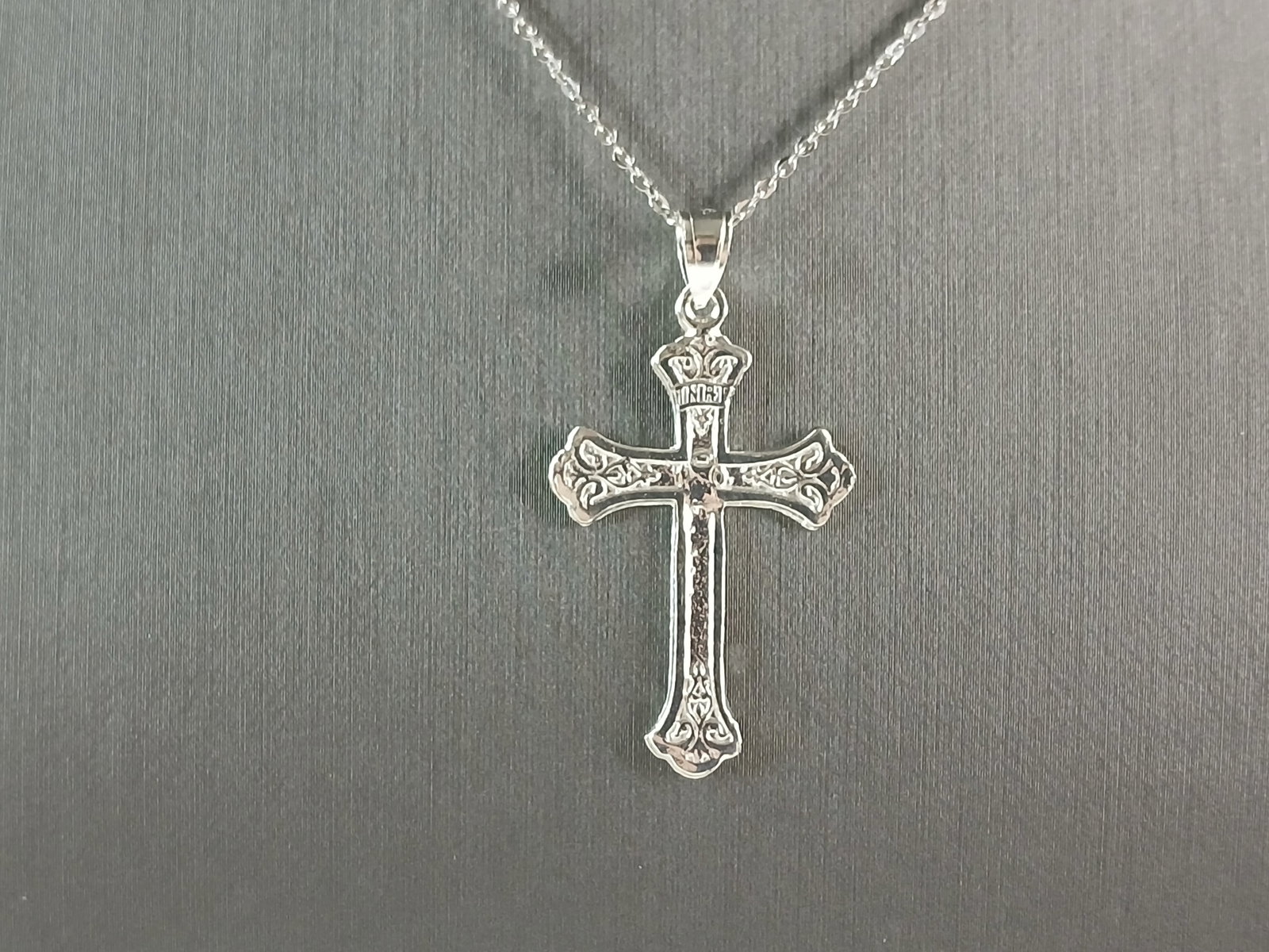 Womens Sterling Silver Religious Cross Pendant Necklace: A VERY NICE STERLING SILVER RELIGIOUS CROSS NECKLACE THAT WEIGHS 3.7g. THE PENDANT MEASURES 1 1/2" LONG BY 7/8" WIDE. THE NECKLACE MEASURES 18" LONG AND IS ADJUSTABLE TO 16" LONG. ANY QUESTIONS PLEASE