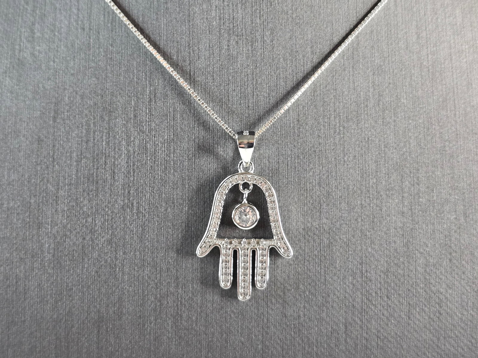 Womens Sterling Silver Hamsa Hand Pendant Necklace (1 of 4)