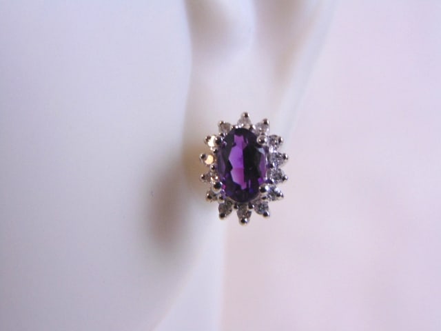 Womens Vintage 14K White Gold Diamond Amethyst Earrings (1 of 3)