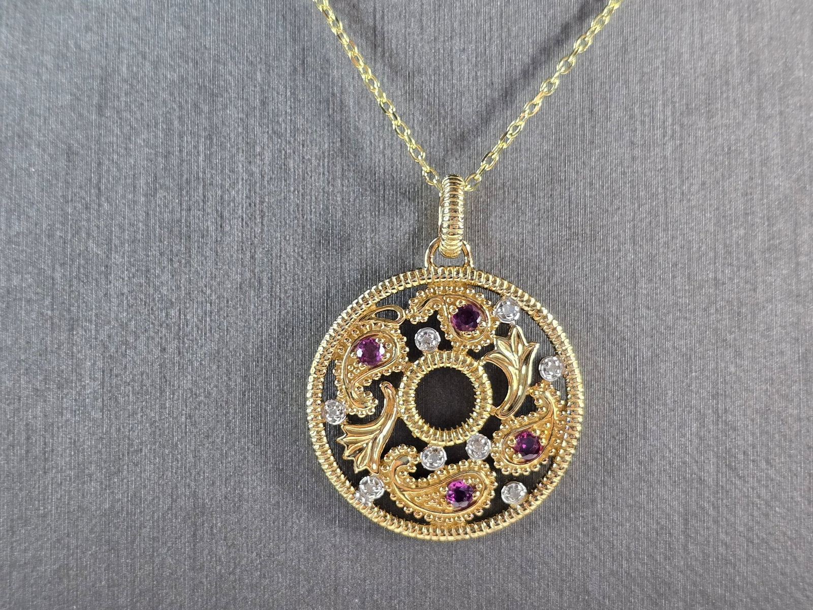 Womens Sterling Silver Gold Tone Amethyst Pendant Necklace (1 of 4)