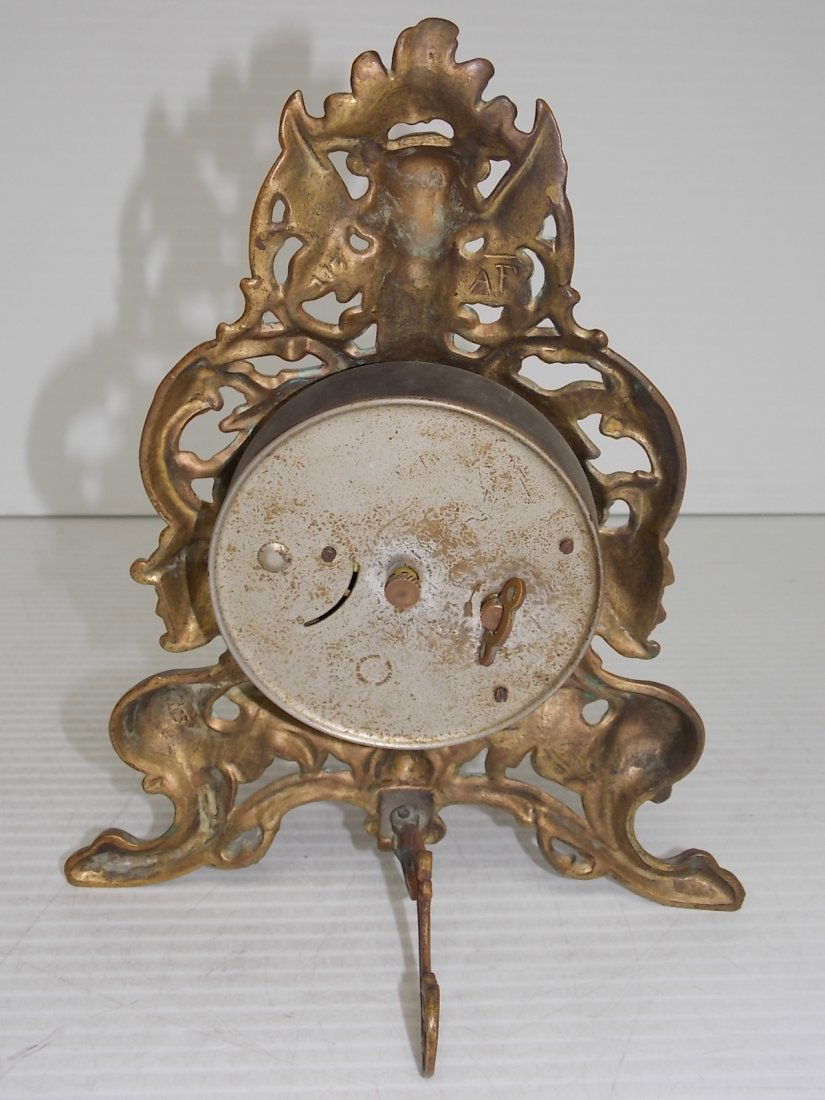 ANTIQUE VICTORIAN BRASS ALARM CLOCK W/ CHERUB - 4