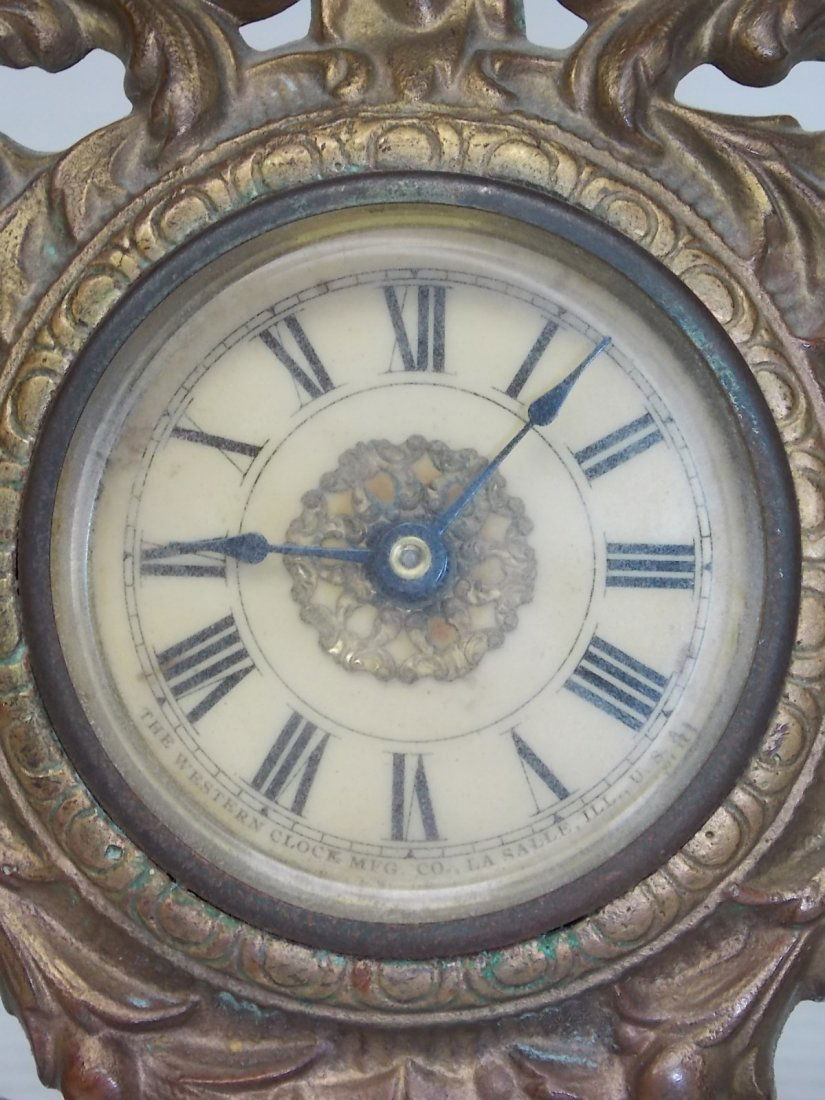 ANTIQUE VICTORIAN BRASS ALARM CLOCK W/ CHERUB - 5