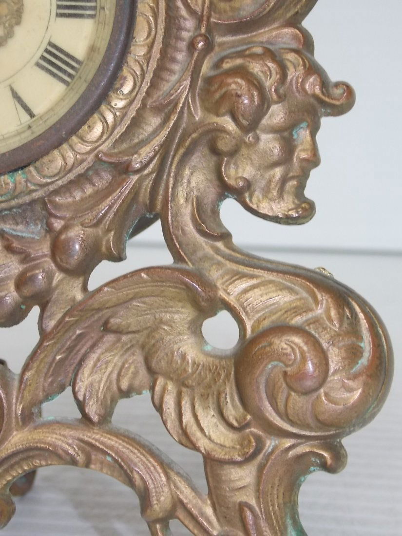 ANTIQUE VICTORIAN BRASS ALARM CLOCK W/ CHERUB - 7