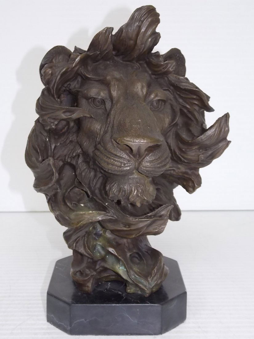 BRONZE “LION BUST” STATUE: BRONZE “LION BUST” STANDS 13” TALL MOUNTED ON ITS 5 3/4” MARBLE BASE. SHIPPING IS $40 WITHIN THE CONTINENTAL US. ALL OTHER STATES AND COUNTRIES PLEASE CONTACT FOR SHIPPING QUOTE.