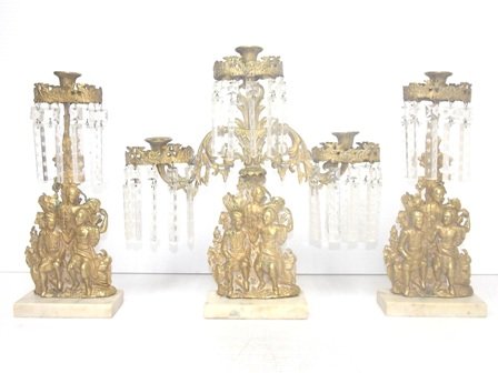 ANTIQUE CORNELIUS CO. BRASS & MARBLE GIRANDOLE: For sale is this wonderful, rare antique girandole set made by Cornelius Co. with a Pat. date of 1848. These are a little rarer than most of the girandoles you will find by Cornelius Co. Most of what 
