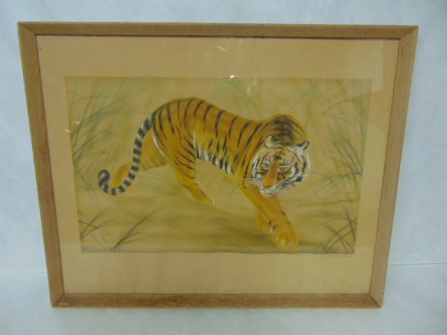 ANTIQUE CHINESE SERIGRAPH OF A TIGER ARTIST SIGNED (1 of 4)