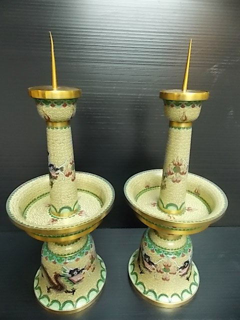 VINTAGE CHINESE CLOISONNE DRAGON CANDLESTICKS W/ GOLD (1 of 5)