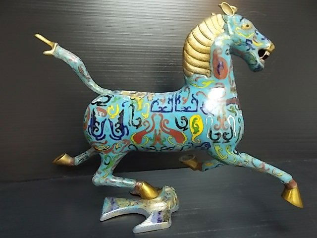 VINTAGE CHINESE CLOISONNE HORSE FIGURE STATUE W/ GOLD (1 of 6)