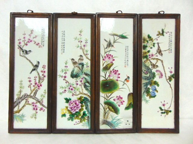 VINTAGE HAND PAINTED CHINESE PORCELAIN ASIAN PANELS (1 of 5)